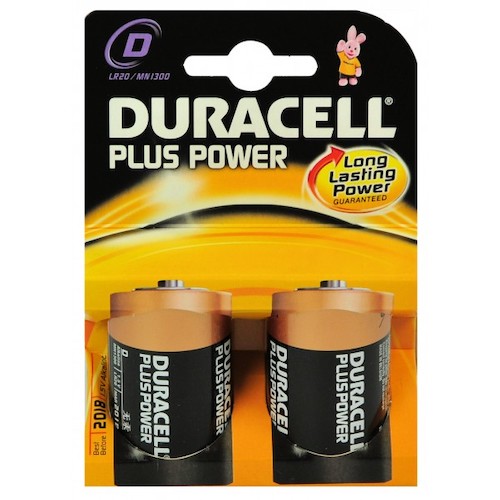 2 Batterie Torcia D Duracell Plus Power