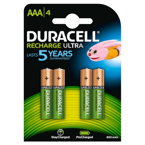 4 Duracell AAA 900mAh Rechargeable Ultra NiMH Battery